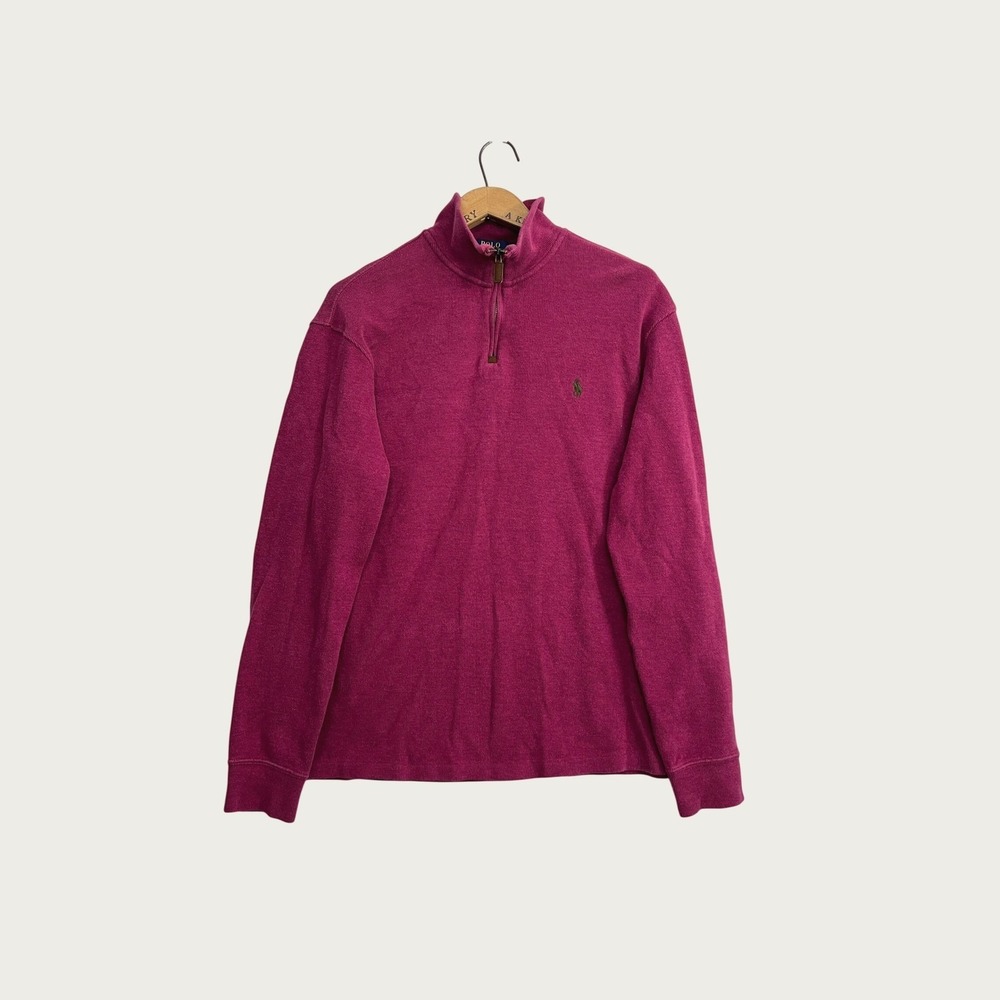 Polo Ralph Lauren Mens Magenta Pink 100% Cotton Quarter Zip Pullover Sweater L